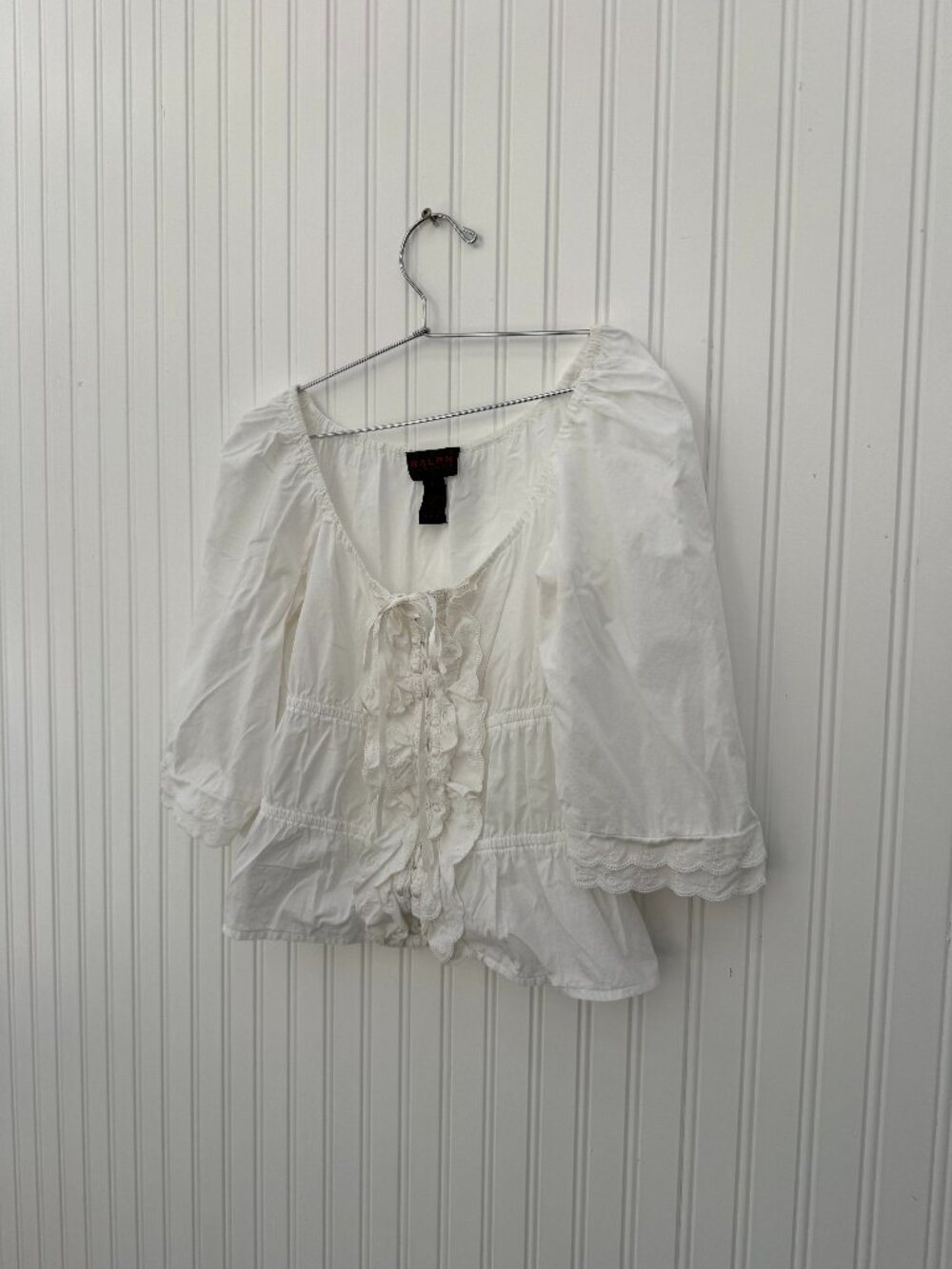 Vintage RALPH by Ralph Lauren White Cotton Peasant Blouse Top M - Picture 4 of 6